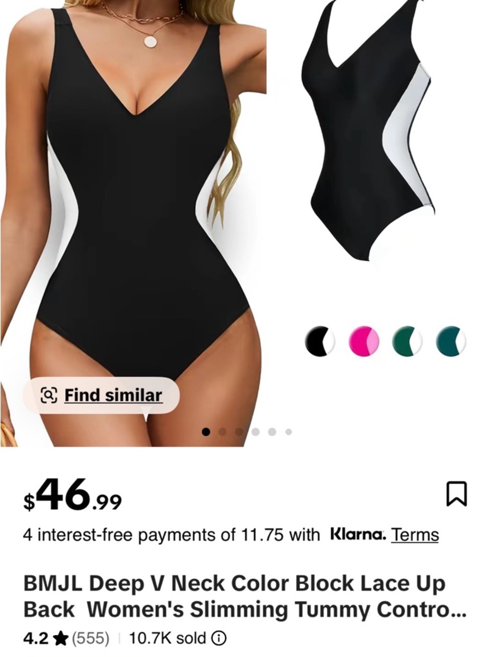 BMJL Viral TikTok‎ Swimsuit Black White Slimming Lace Up M